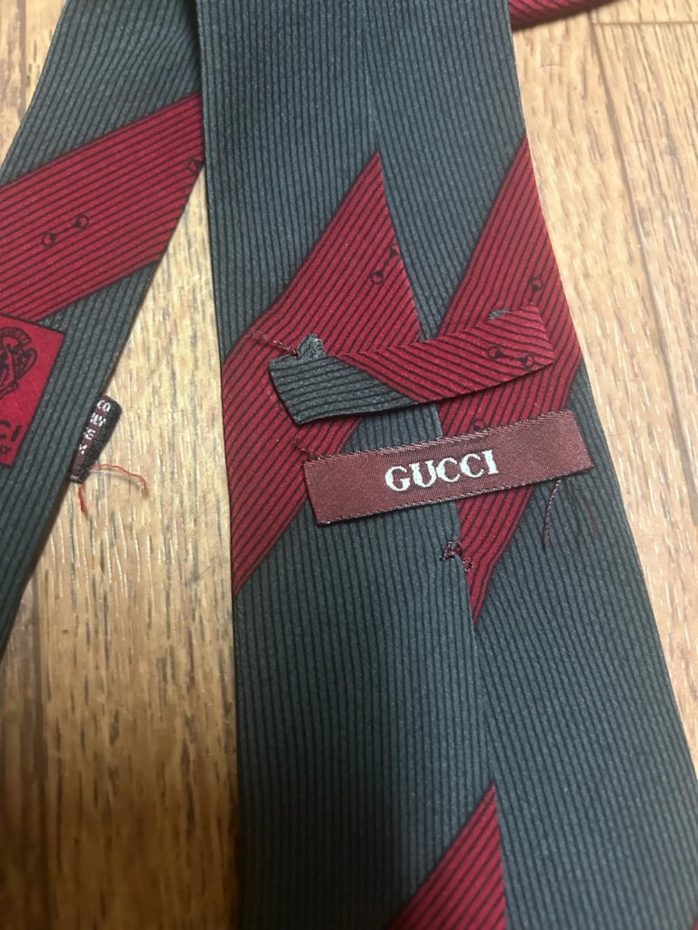 Gucci Red and Charcoal Diagonal Stripe Silk Tie